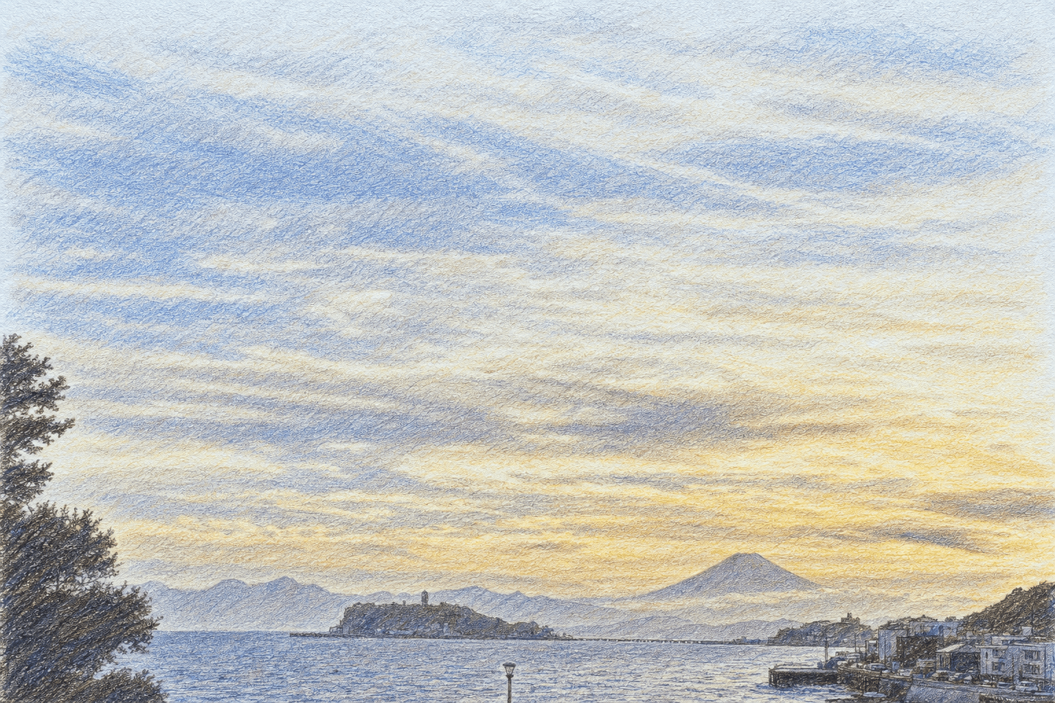 江ノ島の色鉛筆イラスト